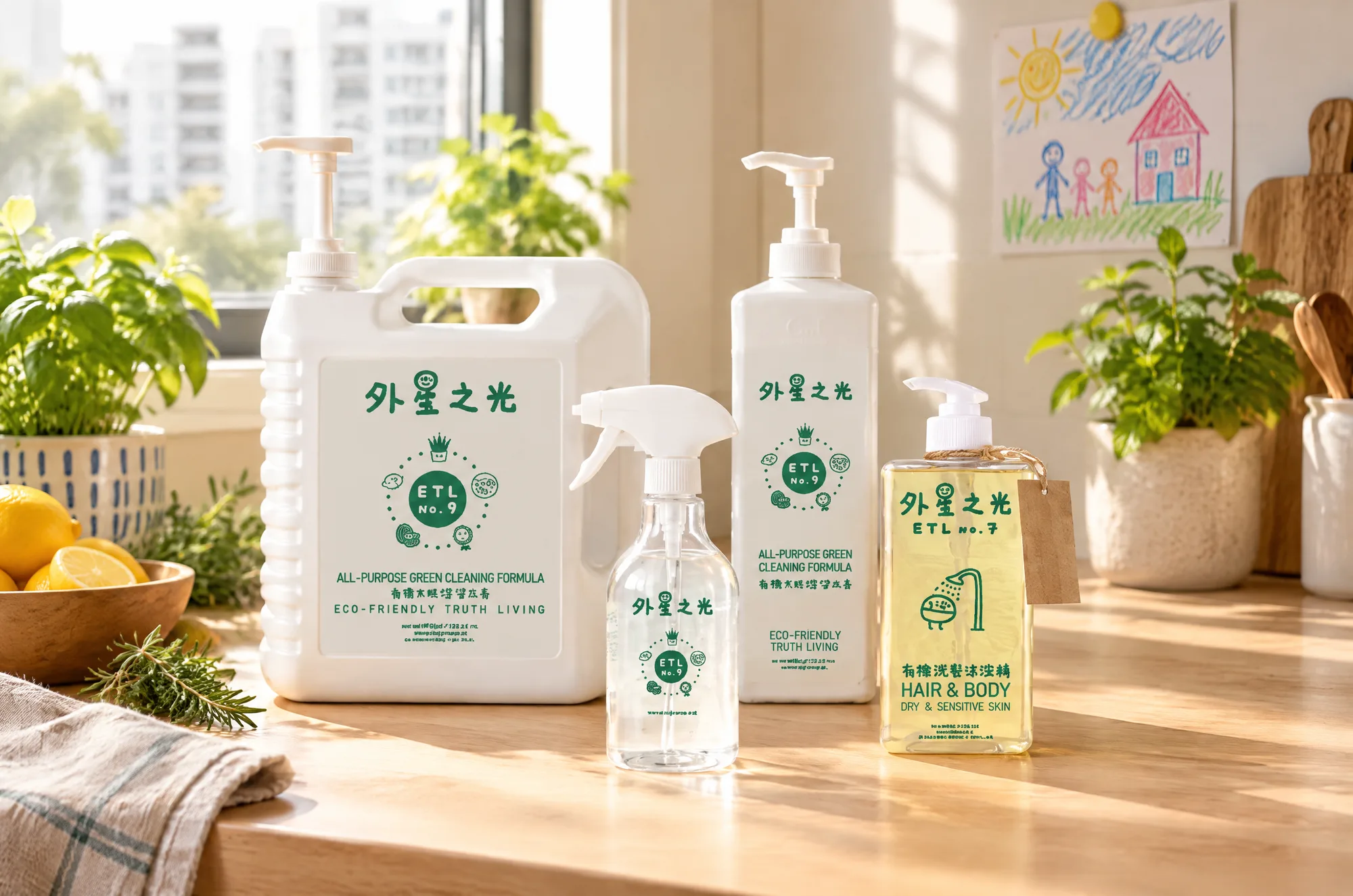 ETL 外星之光: Rebrand, packaging, website, social and visual merchandising for an environment-first cleaning brand, with illustrator Akinori Oishi.