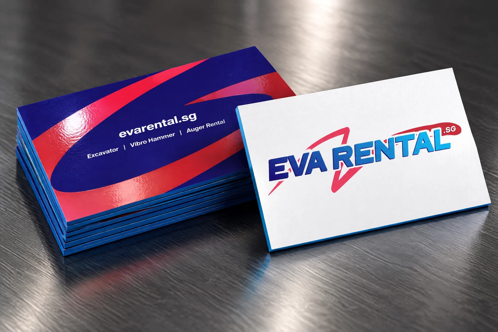 Name cards: white front, navy back with a spot-gloss swirl.